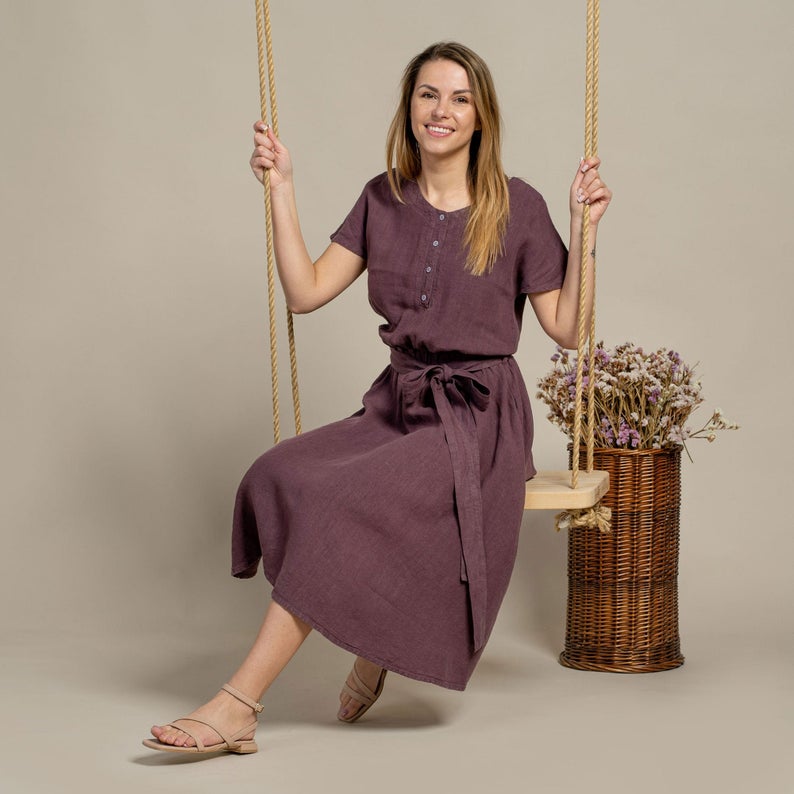 Women’s Linen Dress Button Front