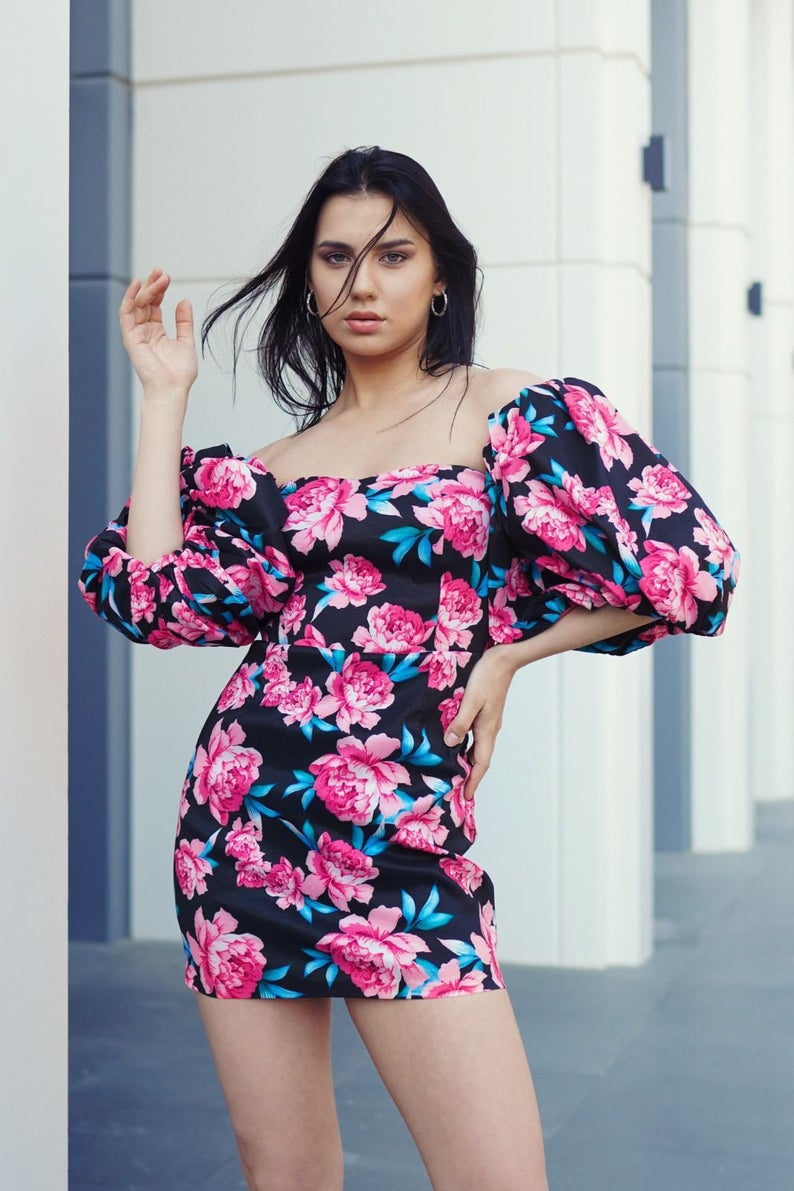 Women's Black and Pink, Summer, Floral and Mini Skirt Dres