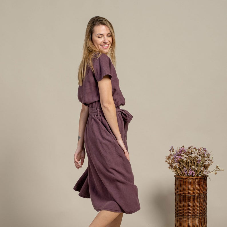 Women’s Linen Dress Button Front