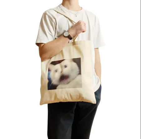 Scared Cat Meme Tote Bag Funny Screaming Cat Meme Bag