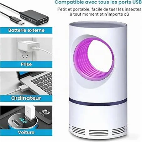 مصيدة حشرات كهربائية بضوء UV وشفط هوائي تعمل بمنفذ USB – حماية آمنة من البعوض