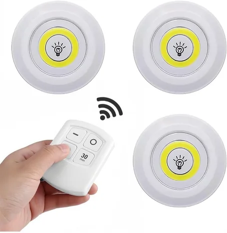 طقم 3 مصابيح LED لاصقة مع ريموت تحكم لاسلكي – إضاءة فورية بدون أسلاك