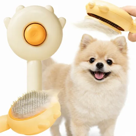 Brosse de toilettage pour chat et chien à bouton poussoir autonettoyante