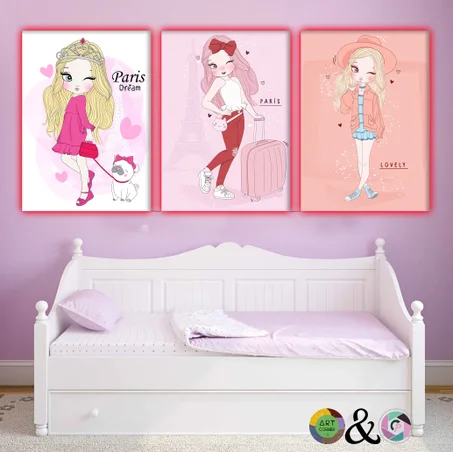pack 3 mignon dessin animé chambre et décoration murale pour les filles