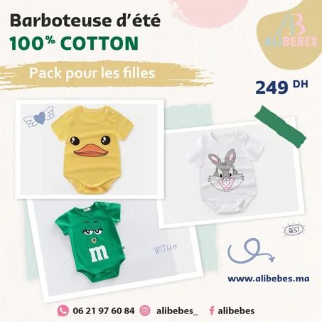 Barboteuse d'été pour fille 100% Cotton