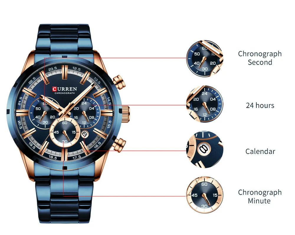 Curren Men’s Watch Dial Stainless Steel Band Date Mens Business Male Watches Waterproof Luxuries Men Wrist Watches for Men