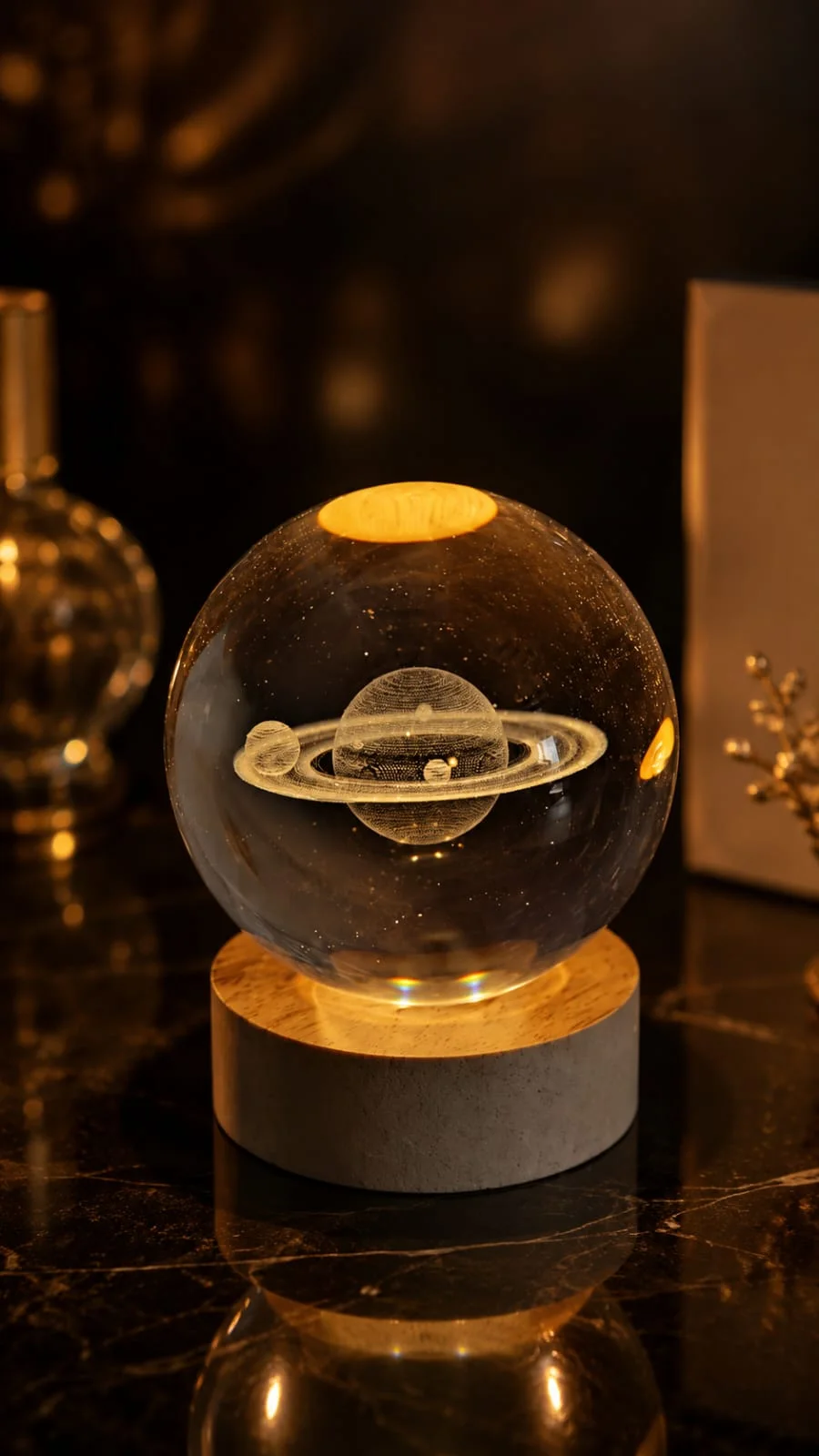 Une boule de cristal lumineuse apporte une touche d