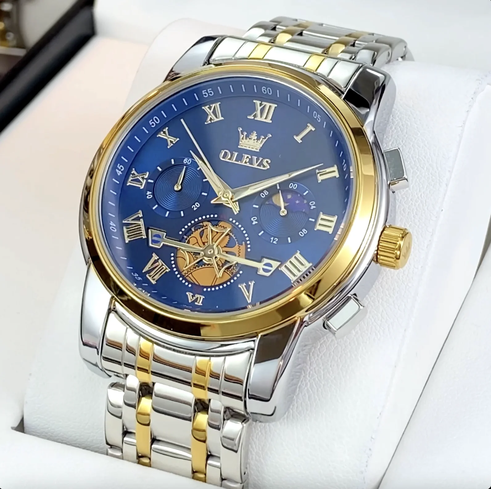 OLEVS Man Luxury Stainless Steel Hollow Waterproof Timer Quartz Wrist Watches