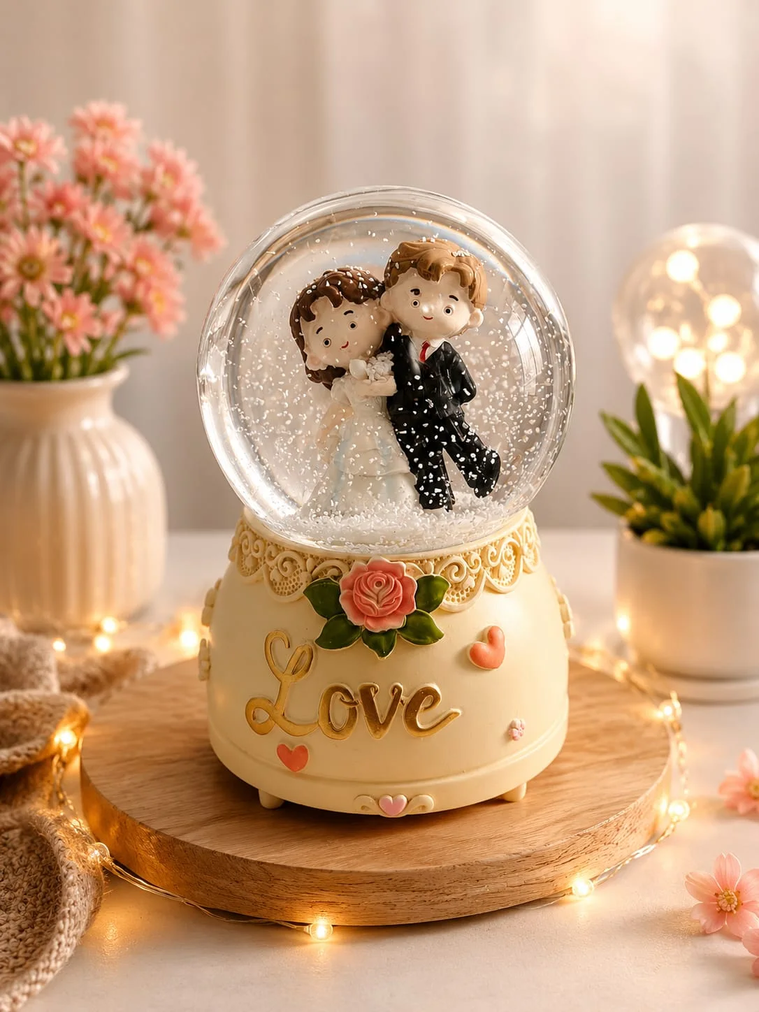 Couple Crystal Ball Wedding Snow Ball Music Box Valentine