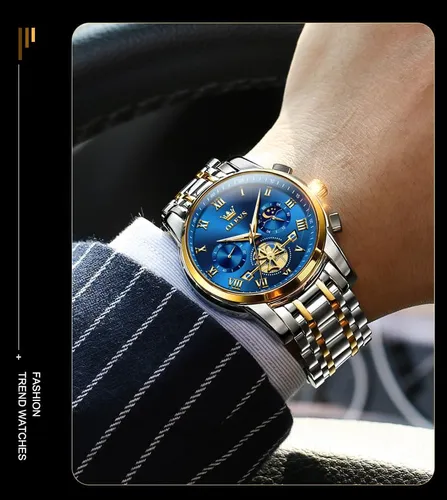 OLEVS Man Luxury Stainless Steel Hollow Waterproof Timer Quartz Wrist Watches