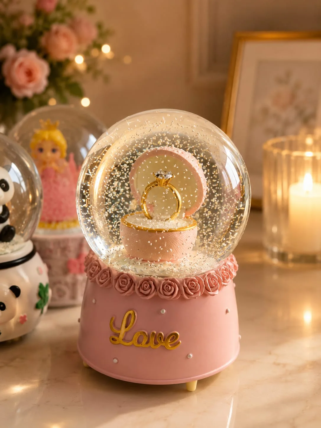 Couple Crystal Ball Wedding Snow Ball Music Box Valentine