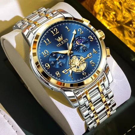 OLEVS Man Luxury Stainless Steel Hollow Waterproof Timer Quartz Wrist Watches