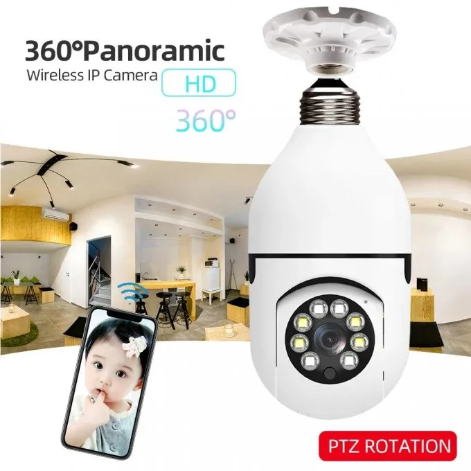 V380 Q16S 360° Rotate Light Bulb Shape Auto Tracking CCTV 1080P HD Wireless Wifi IP Camera COD