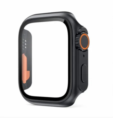 كفر ولصقة حماية لساعة آبل Apple Watch 42mm/44mm/45mm Protective Black Case With Screen Protector