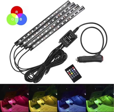 🌈 إضاءة LED RGB داخل السيارة مع ريموت تحكم (24 LED)