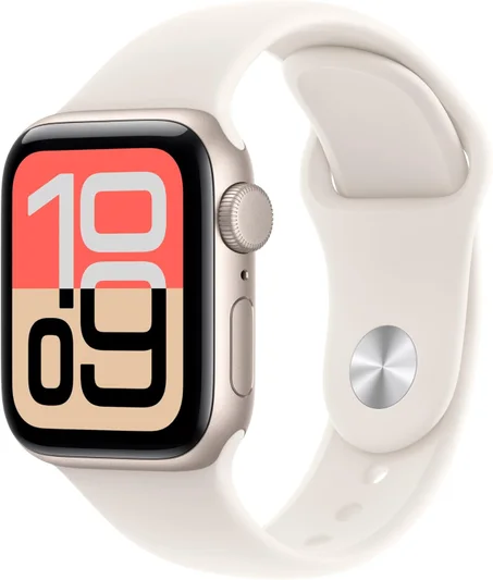 Apple Watch SE 3 موديل ‏‏‏GPS‏ إطار ألومنيوم مقاس 40 مم بلون ضوء النجوم مع حزام رياضي بلون ضوء النجوم - مقاس صغير/متوس
