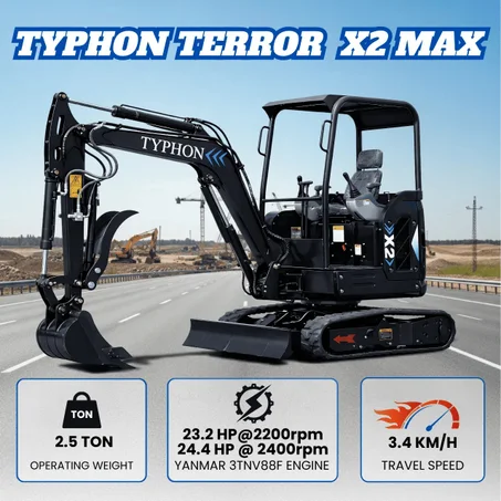 TYPHON TERROR X2 MAX 2.5 Ton Mini Excavator – Yanmar Engine & Advanced Hydraulics