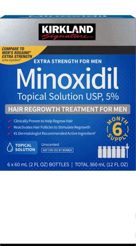 Kirkland Signature Hair Regrowth Treatment Extra Strength for Men, 5% Minoxidil Kirkland minoxidil 5% علاج الصلع عند الرجال Topical Solution, 2 fl oz, 6-pack