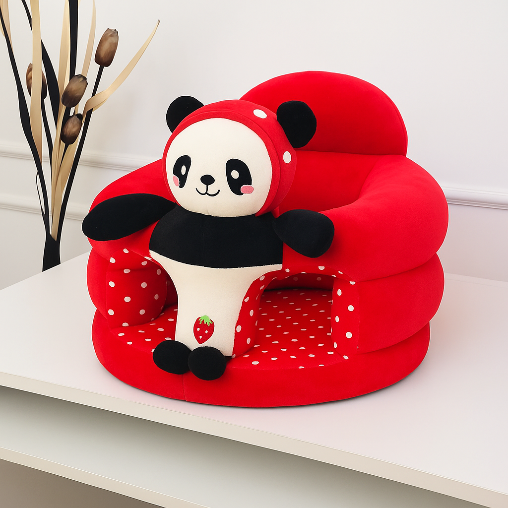 مقعد أطفال مريح على شكل  كرسي باندا  احمر