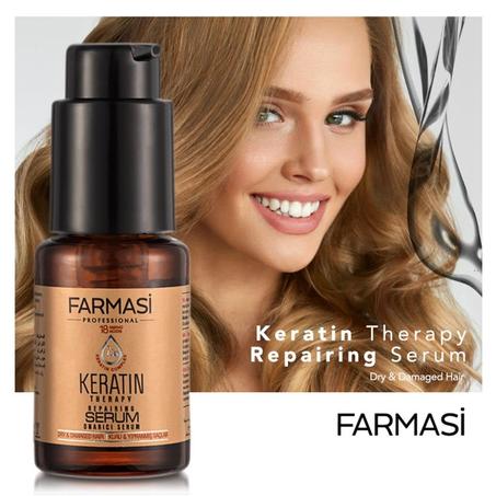 Sérum Cheveux Kératine Farmasi, Protection contre la Chaleur, Huile d'Argan Nourrissante, 1 fl. oz | pour Tous les Types de Cheveux, Finition Lisse et