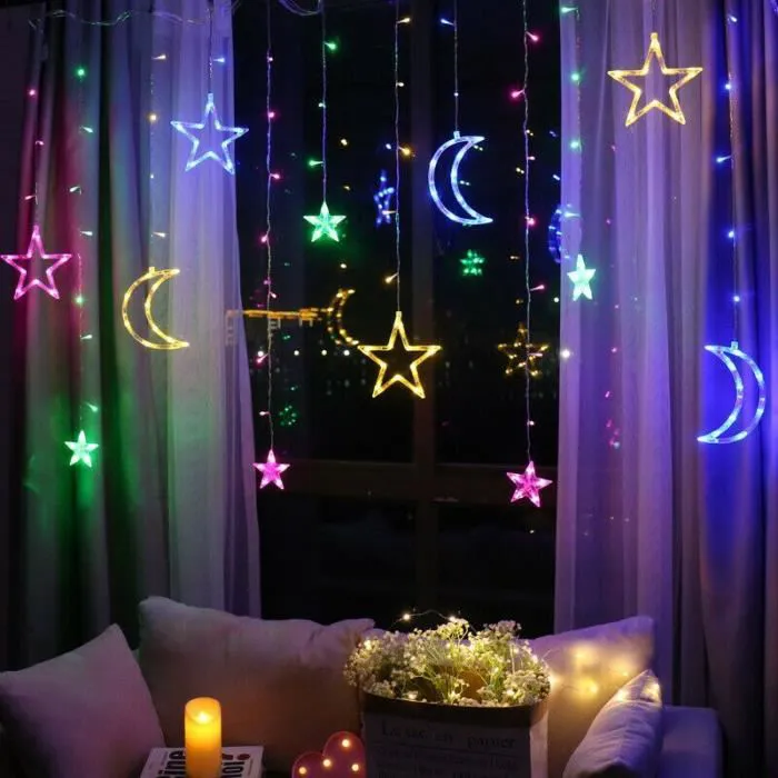 GUIRLANDE LUMINEUSE RIDEAU LUNE ET ÉTOILE