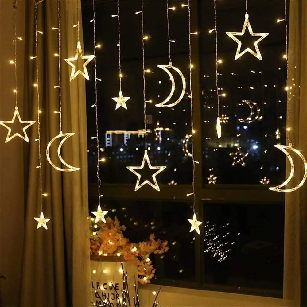 GUIRLANDE LUMINEUSE RIDEAU LUNE ET ÉTOILE