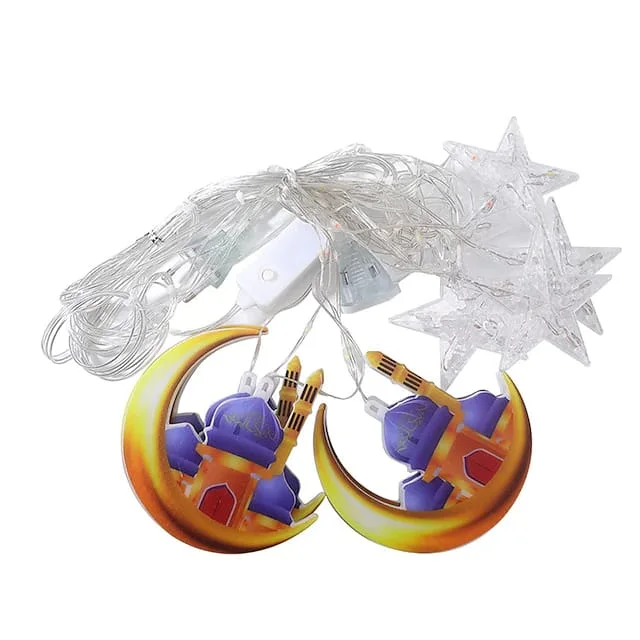 GUIRLANDE LUMINEUSE RIDEAU LUNE ET MOSQUE DECORATION POUR RAMADHAN