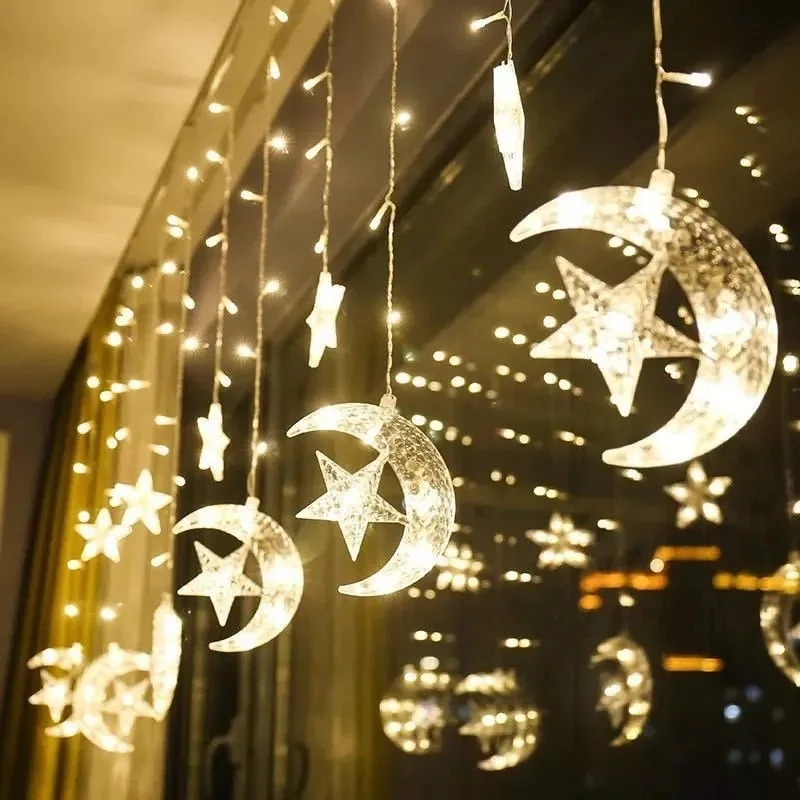 GUIRLANDE LUMINEUSE RIDEAU LUNE ÉTOILÉE