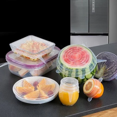 6 Couvercles en Silicone Alimentaire Extensible Réutilisable Durable