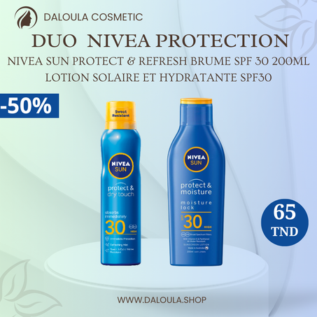 DUO  NIVEA PROTECTION NIVEA SUN PROTECT & REFRESH BRUME SPF 30 200ML + LOTION SOLAIRE ET HYDRATANTE SPF30