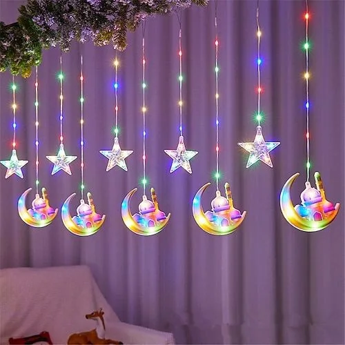 GUIRLANDE LUMINEUSE RIDEAU LUNE ET MOSQUE DECORATION POUR RAMADHAN