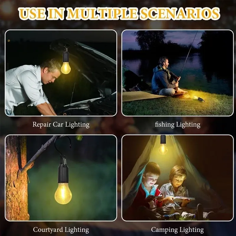 مصباح تخييم معلق قابل للشحن مقاوم للماء – 3 مستويات إضاءة