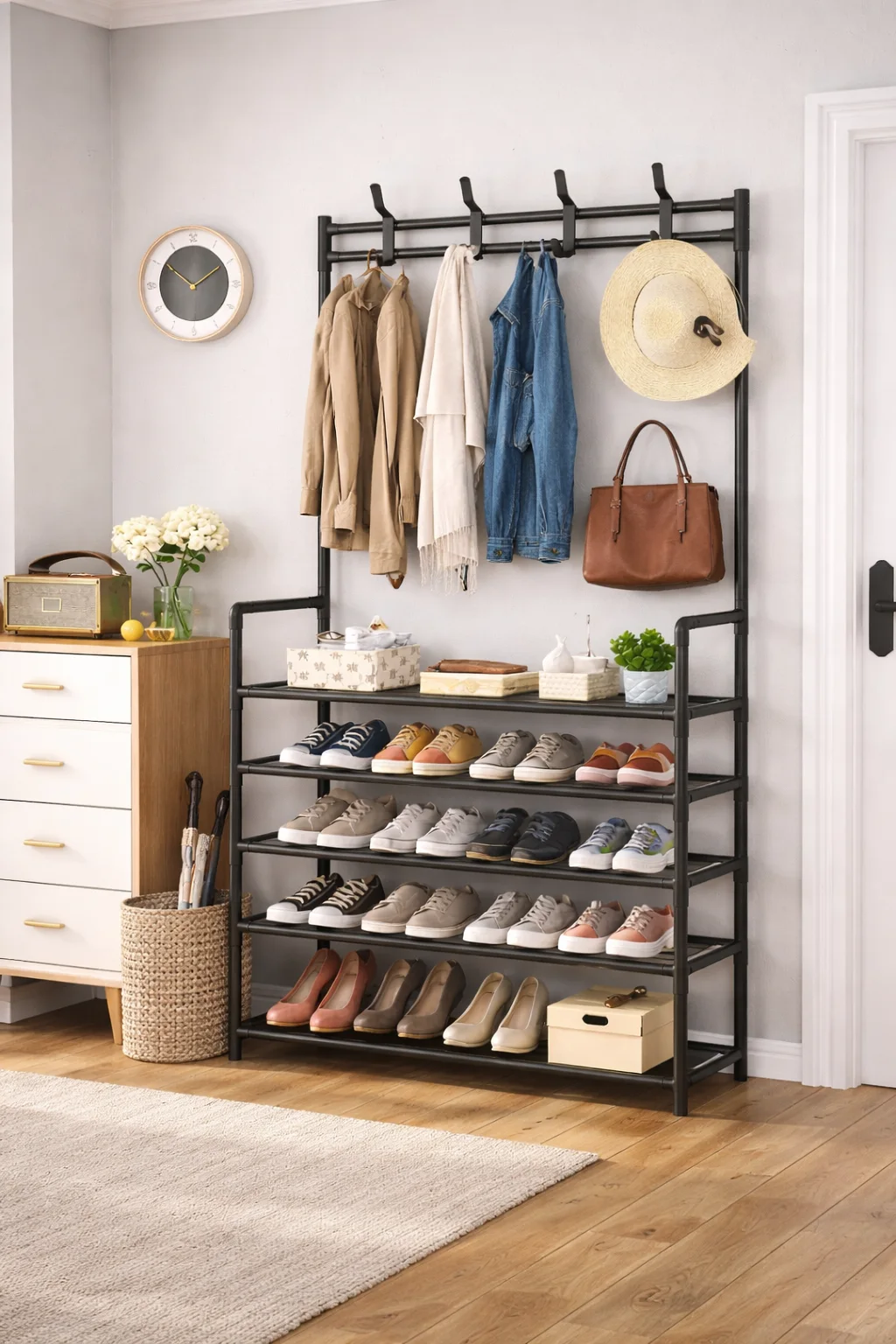 منظم الأحذية والملابس للمدخل