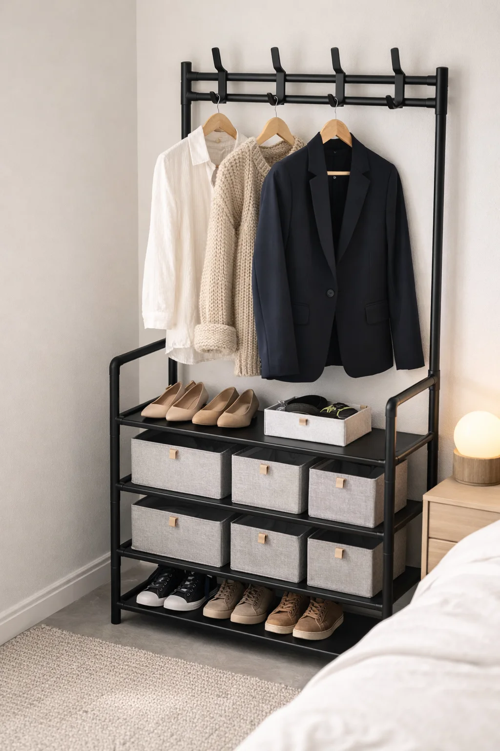 منظم الأحذية والملابس للمدخل