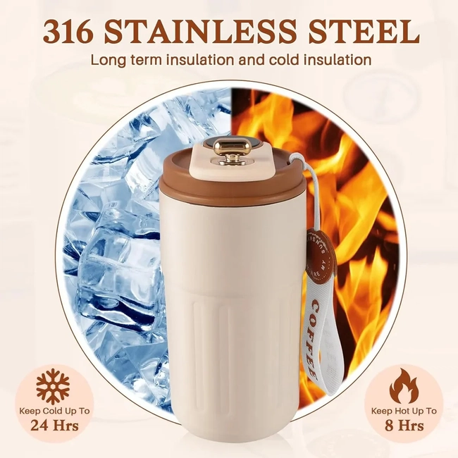 كوب ذكي معزول مزود بشاشة عرض درجة الحرارة