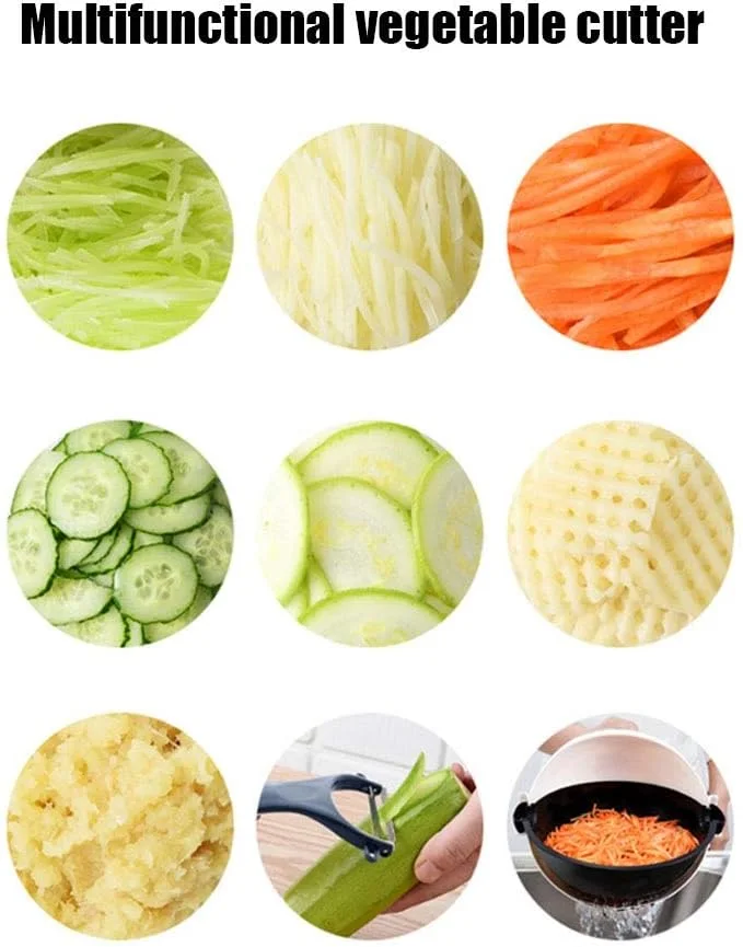 قطّاعة خضروات متعددة الوظائف 9 في 1 مع سلة تصفية