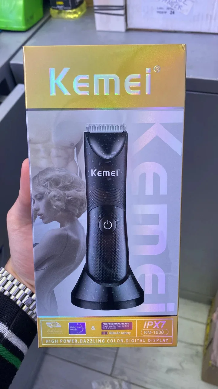 KEMEI KM-1838 ماكينة حلاقة كهربائية لاسلكية متعددة الوظائف، قابلة للغسل، لمنطقة العانة والجسم، للرجال والنساء