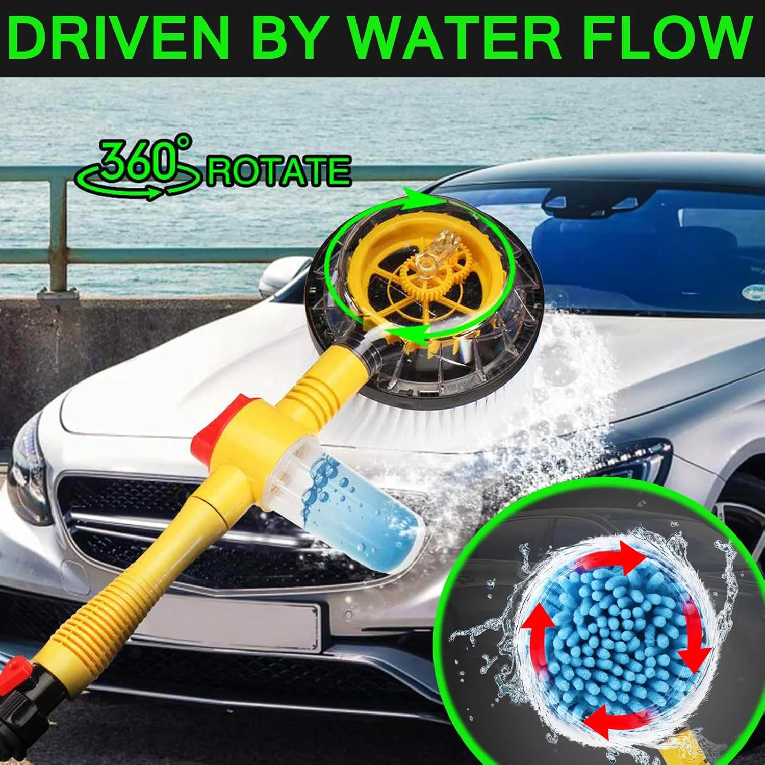 فرشاة غسيل سيارات أوتوماتيكية دوارة 360°