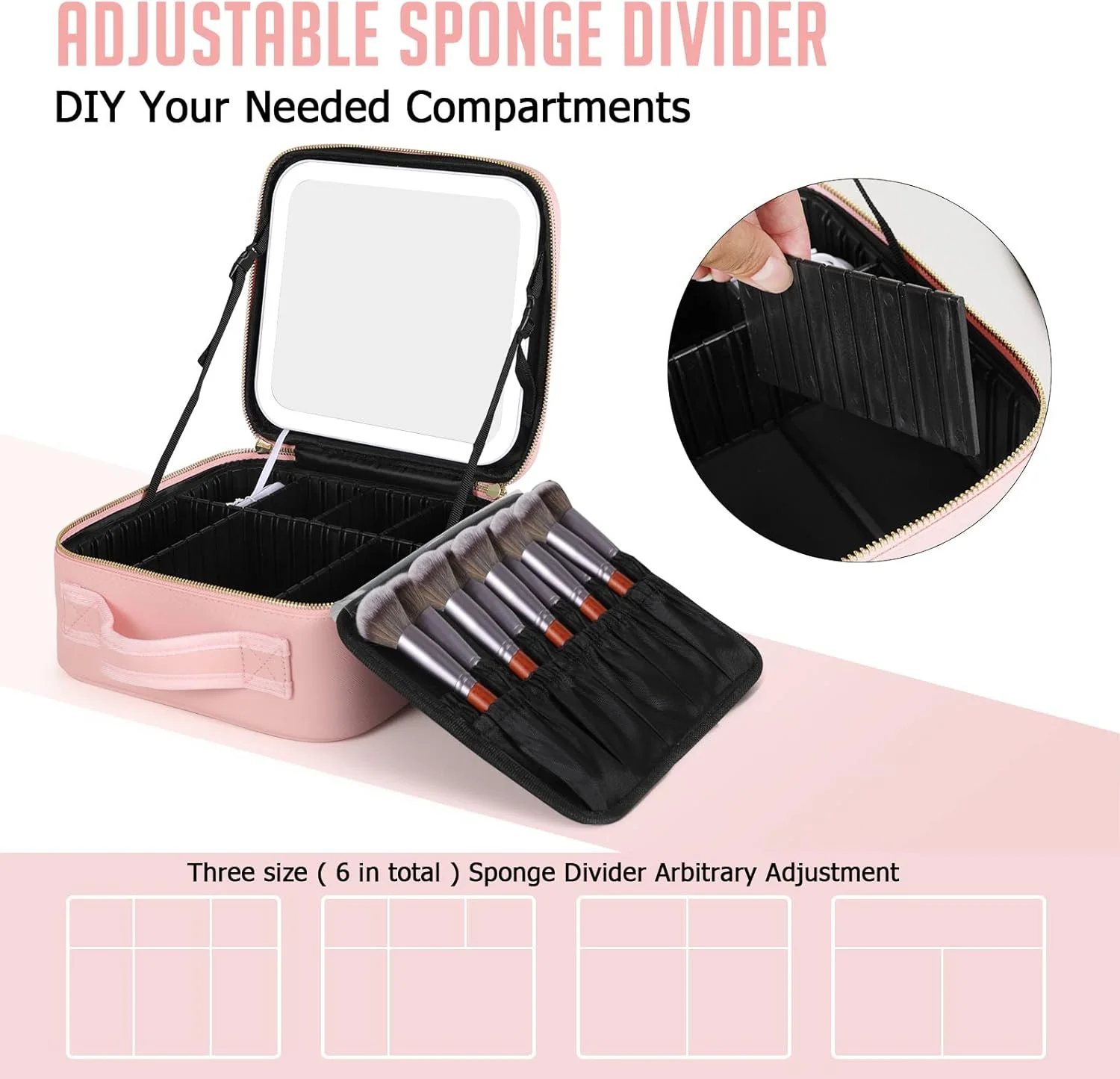 شنطة مكياج للسفر مع مرآة مضيئة