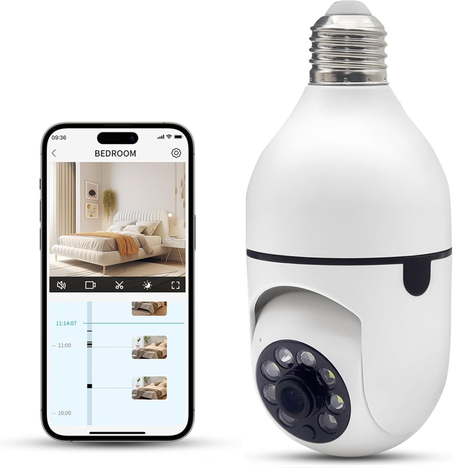 نجيا كاميرا مراقبة بمصباح اضاءة واي فاي لاسلكية بمقبس 355 درجة امان للامان المنزلي مع رؤية ليلية ملونة كشف الحركة عبوة واحدة، ابيض