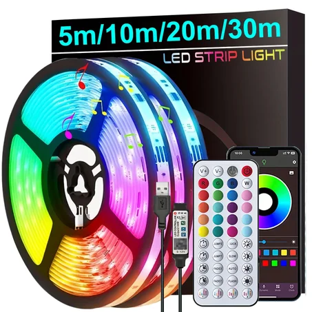 أضواء شريط Led لمزامنة الموسيقى أضواء LED مع التحكم في التطبيق، أضواء شريطية مرنة لديكور المنزل والحفلات وإضاءة خلفية للتلفاز