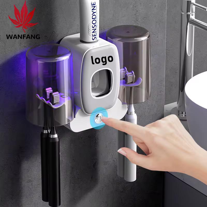 Distributeur de dentifrice mural avec gobelet magnétique transparent