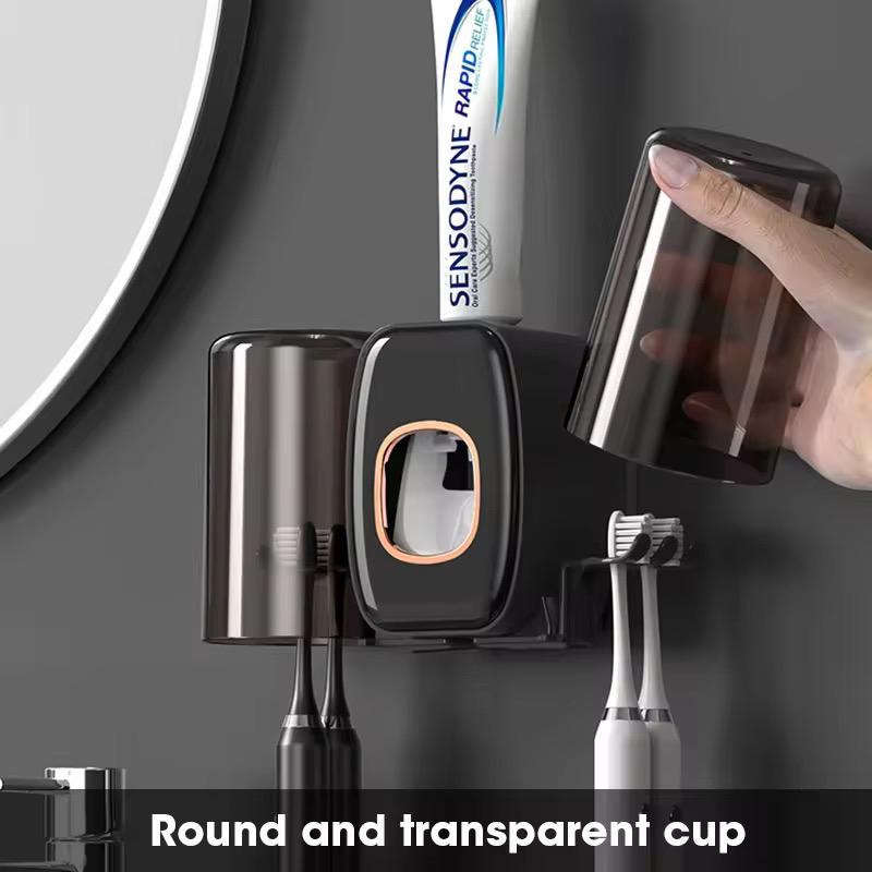 Distributeur de dentifrice mural avec gobelet magnétique transparent