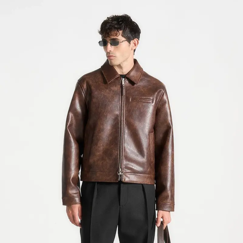 Brown Leather Zip Jacket