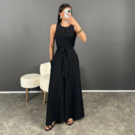 Combinaisons noir pour femmes , ceinture sexy et unicolore.