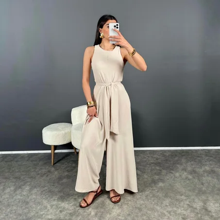 Combinaisons beige pour femmes , ceinture sexy et unicolore.