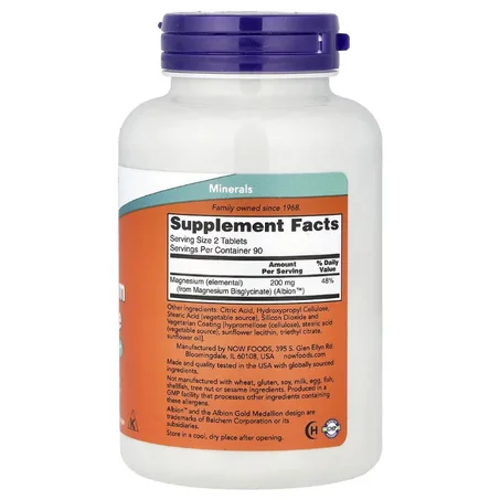 NOW Foods, Glycinate de magnésium, 180 comprimés (100 mg pièce)