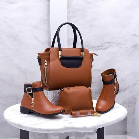 أنصومبل راقي ومتكامل : 👜 صاك أنيق + 👢 بوت عصري +  محفظة صغيرة