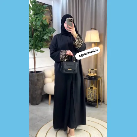 ✨ عباية رمضانية فاخرة مطرزة – قطعتين مع حزام ✨