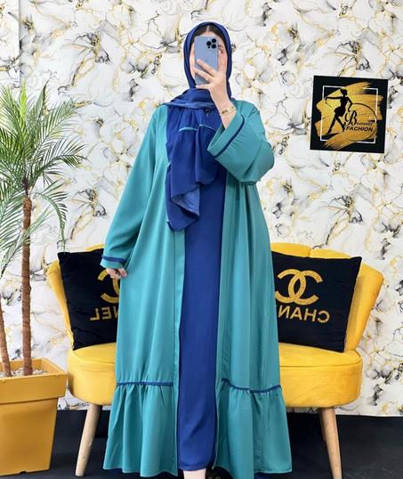 عباية 3 قطع بحلة جديدة وأنيقة، مصنوعة من مزيج ثوب بين دجين رقيق وكاب ريحانة الممتاز
